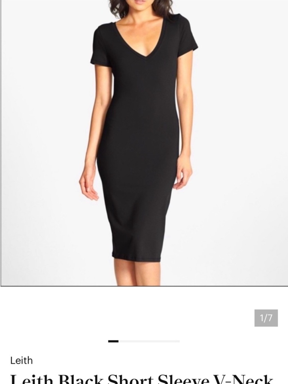 Leith Black Short Sleeve V-Neck Midi Dress